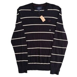 American Eagle Classic Fit Striped Crewneck Sweater Navy White Size M NWT